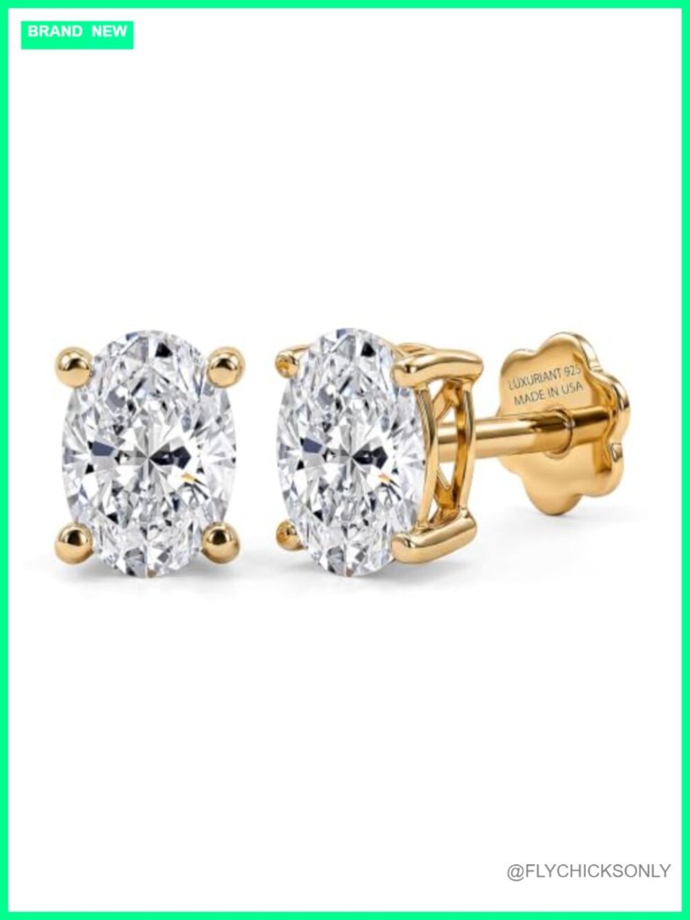 Lab Grown Diamond Stud Earrings 2 Ct Screw Back 925 Silver Gold Plated